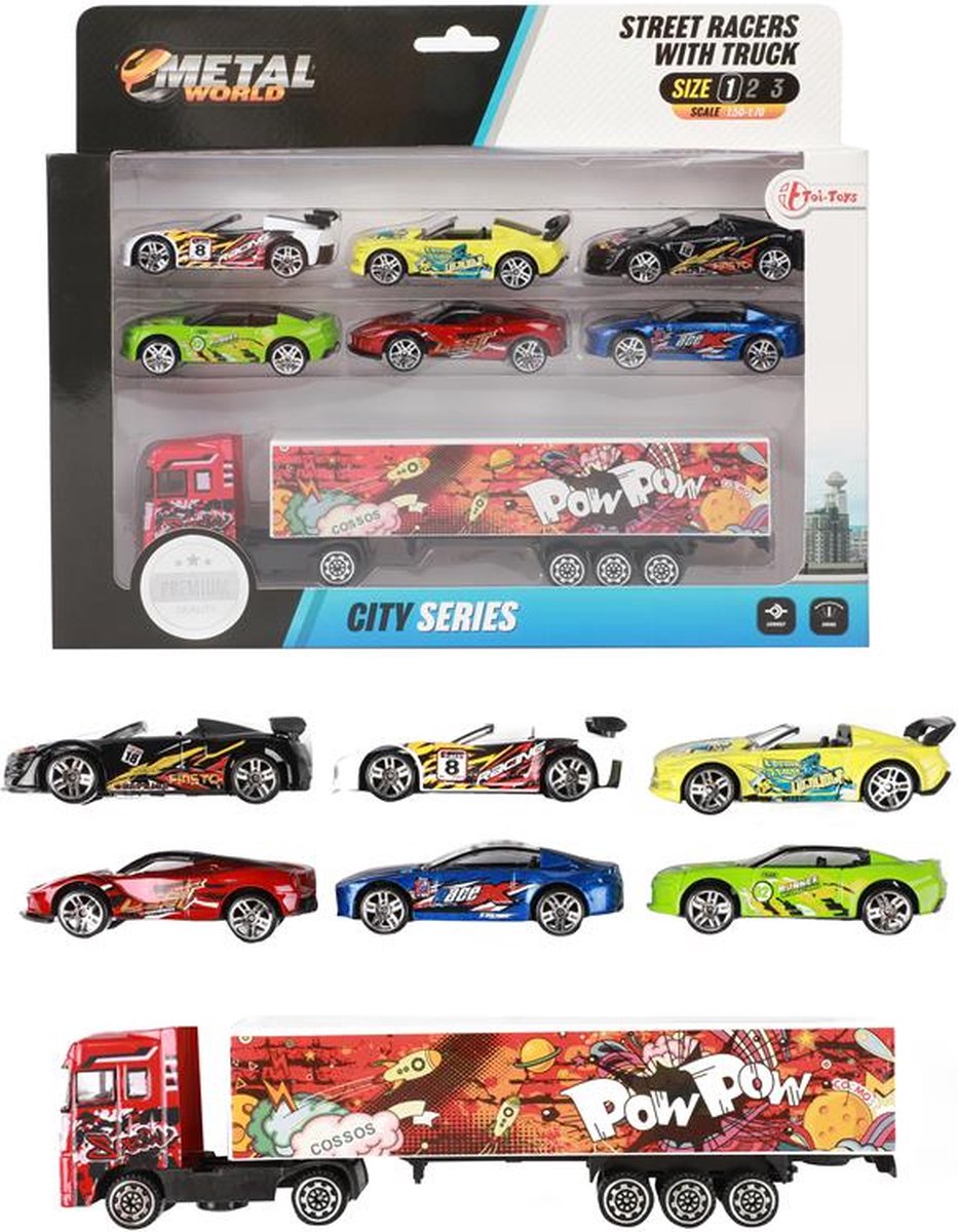 Toi Toys Vrachtwagen Pop Art met 6 raceautos