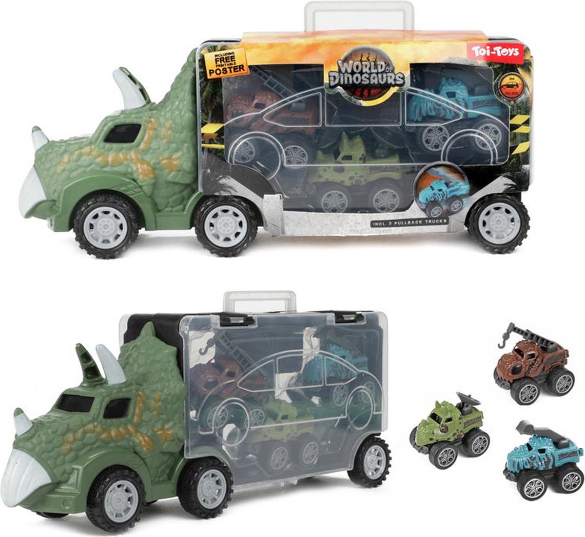 Toi Toys World of Dinosaurs Dinotruck met 3 pull back autos