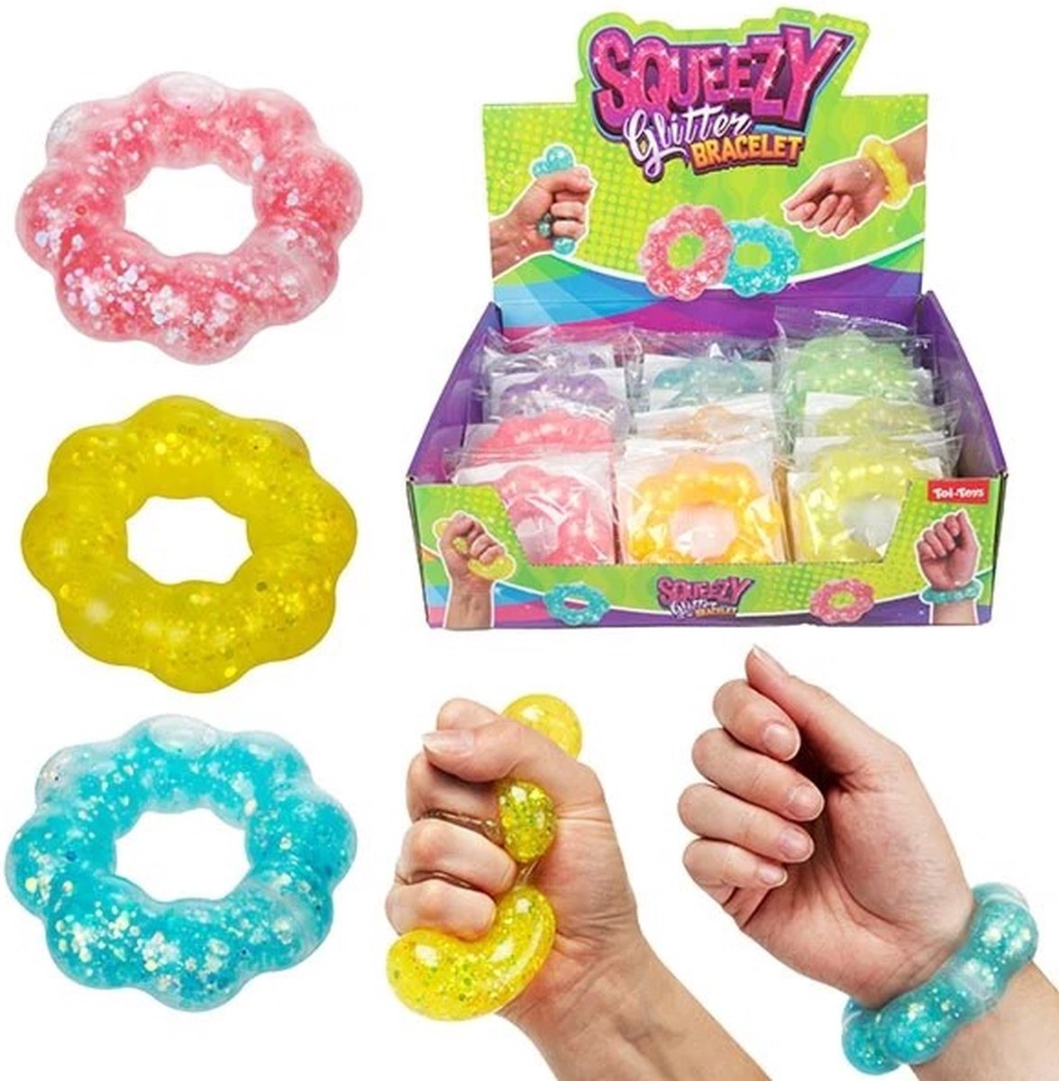 Toi-Toys knijparmband flower met glitter - kleurrijke speelgoed armbandjes.