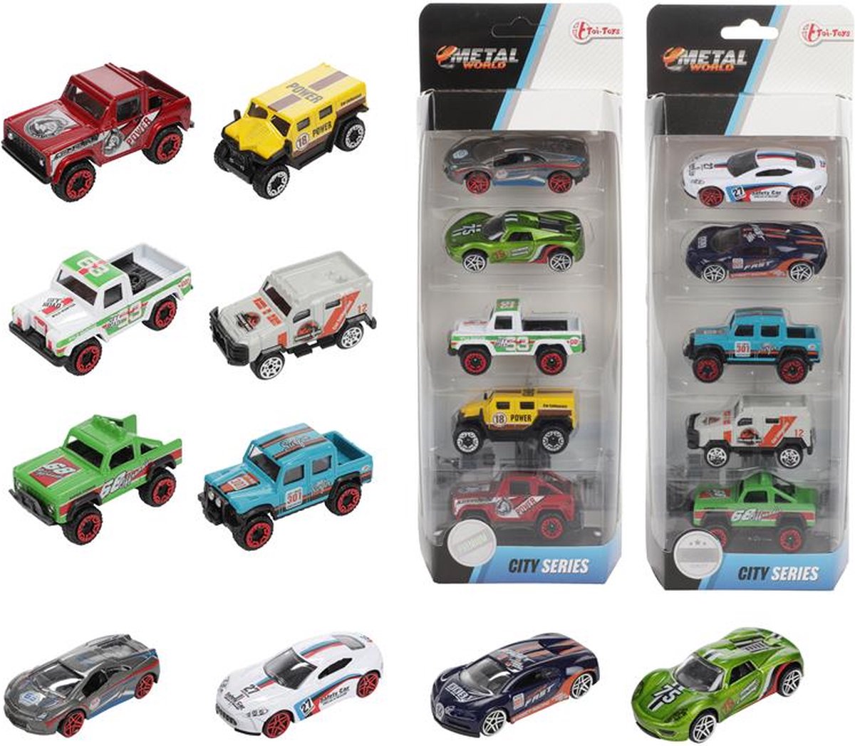 Toi Toys race/rally auto set 5-delig