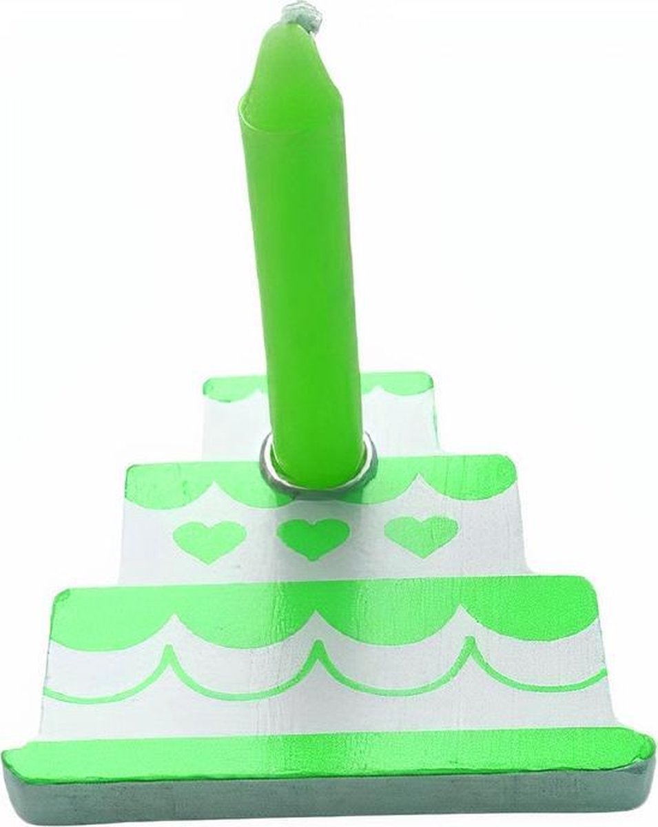 Tom Verjaardagskaars In Taart 7 X 6,3 Cm Wax/hout Groen/wit