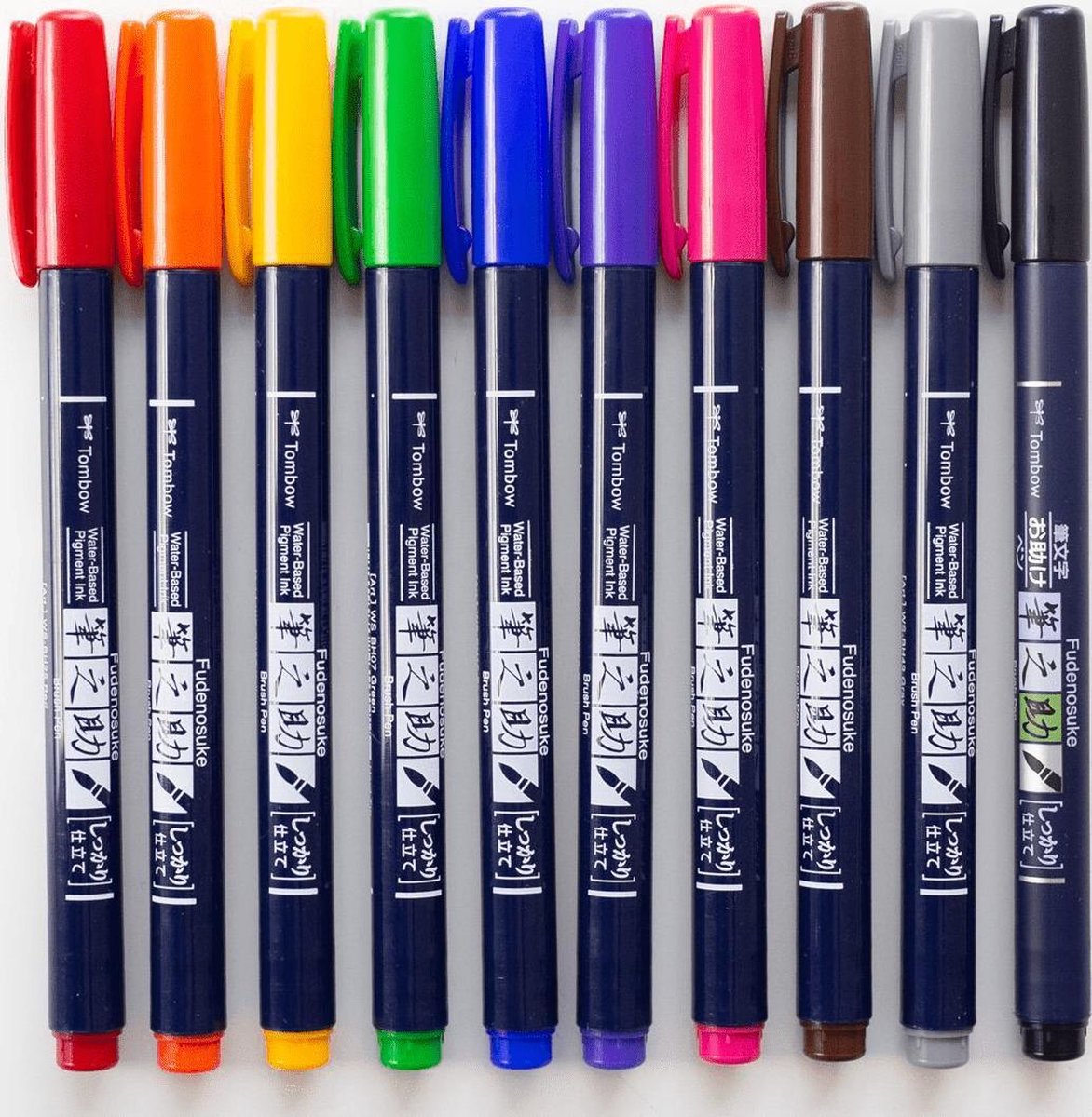 Brush pen Fudenosuke with elastic tip, set of 10 colours.
