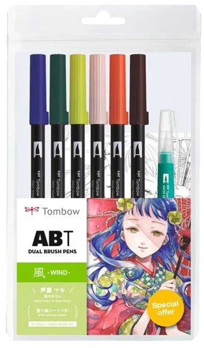 Tombow ABT Dual Brush Pen set 6 st Manga Wind