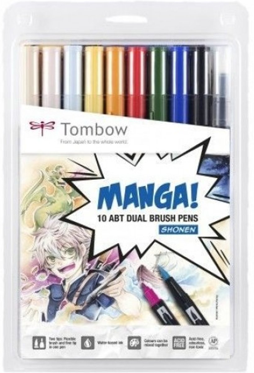   Manga dual brush pen x10 assortie