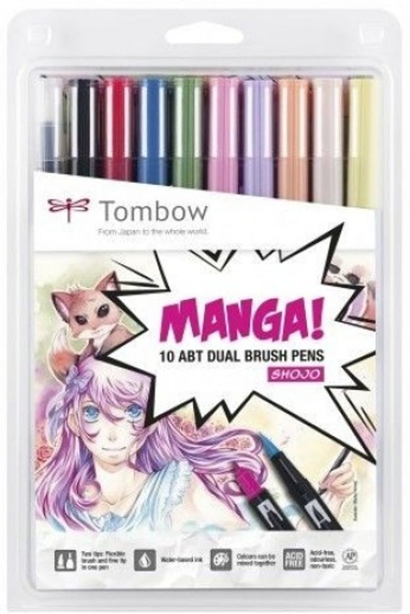 Tombow Manga dual brush pen x10 assortie