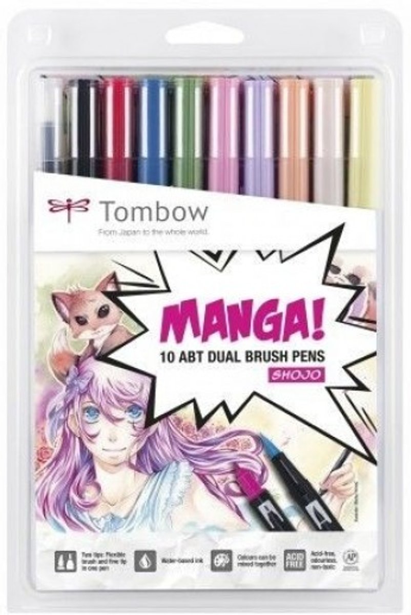   Manga dual brush pen x10 assortie