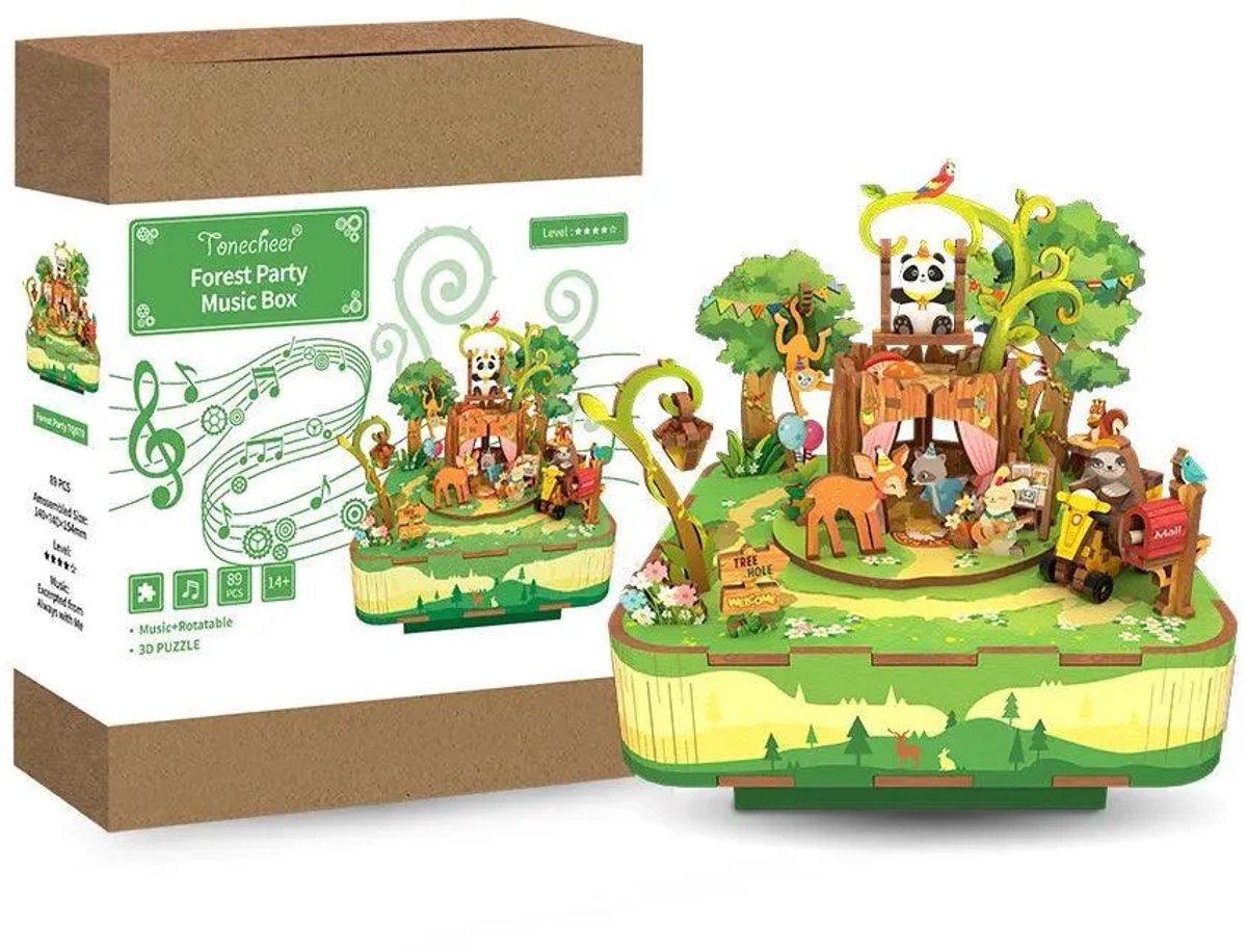 Tonecheer Forest Party Bouwpakket - Modelbouw - 14 x 14 x 15,4 cm -Houten 3D Puzzel - DIY Muziekdoos Pakket - Modelbouwpakketten - Knutselen voor Volwassenen - Knutselpakket