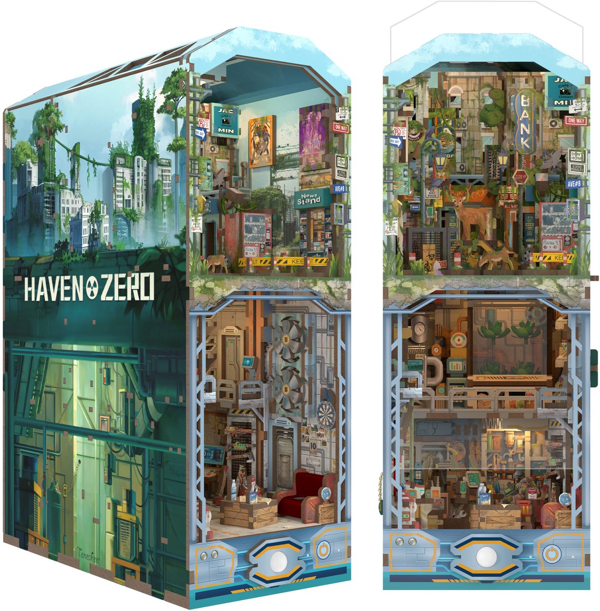 Tonecheer Haven Zero Book Nook Bouwpakket - Modelbouw - 26,3 x 19 x 10 cm - DIY Pakket - Houten 3D Puzzel - Boekensteun - LED-licht - Bewegingssensor Licht - Boekenhouder
