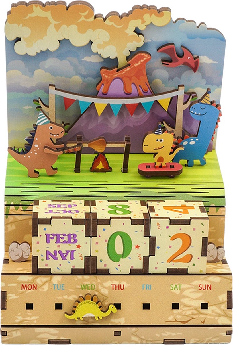 Tonecheer Jurassic Party Puzzel Kalender - Bouwpakket - Modelbouw - 10,5 x 8,9 x 15,5 cm - Houten 3D Puzzel - DIY Pakket - Bouwset - Modelbouwpakketten - Knutselen voor Volwassenen - Knutselpakket