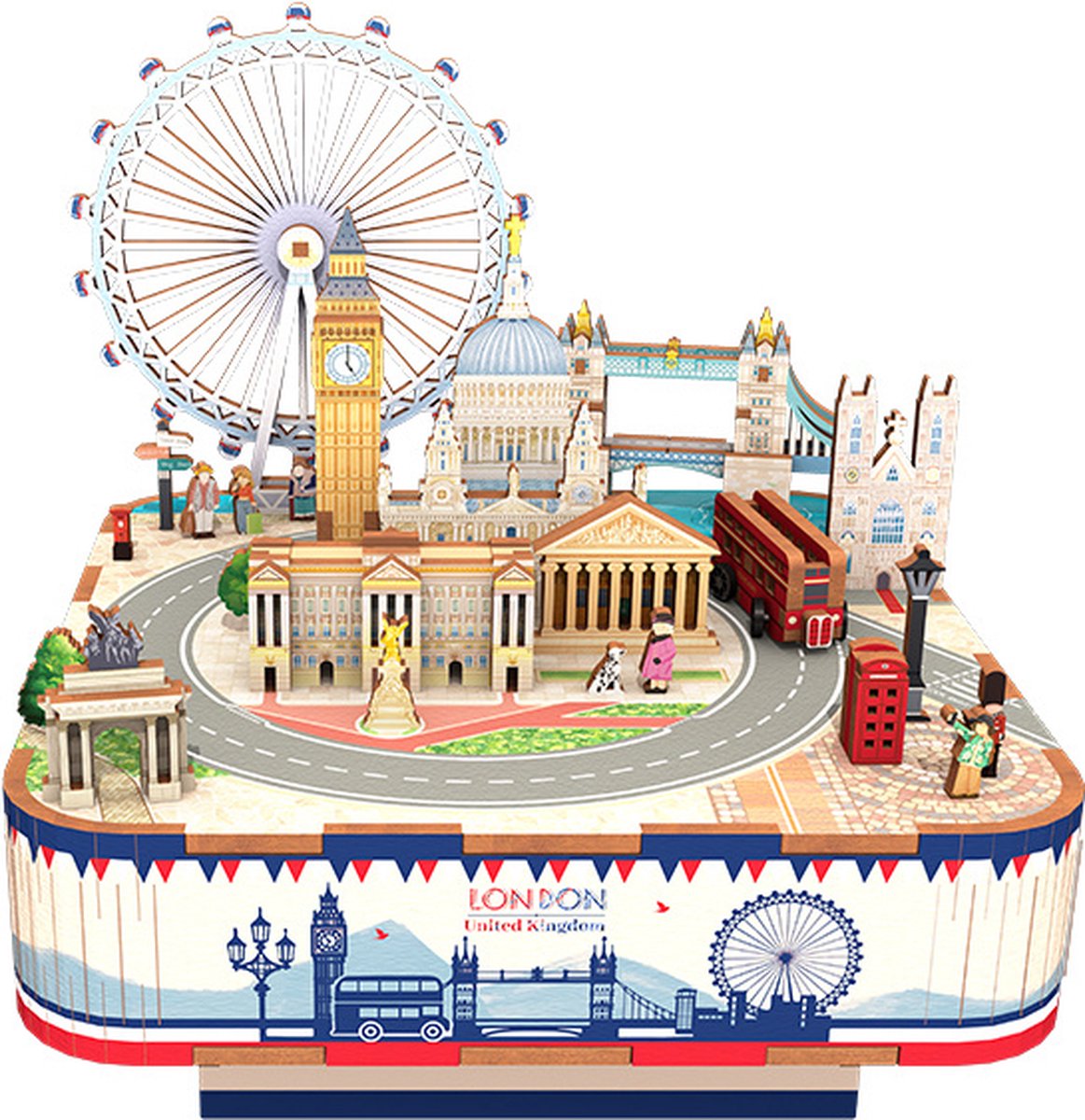 Tonecheer London Bouwpakket - Modelbouw - 14 x 14 x 14,5 cm - Houten 3D Puzzel - DIY Muziekdoos Pakket - Bouwset - Modelbouwpakketten - Knutselen voor Volwassenen - Knutselpakket - Muziekbox