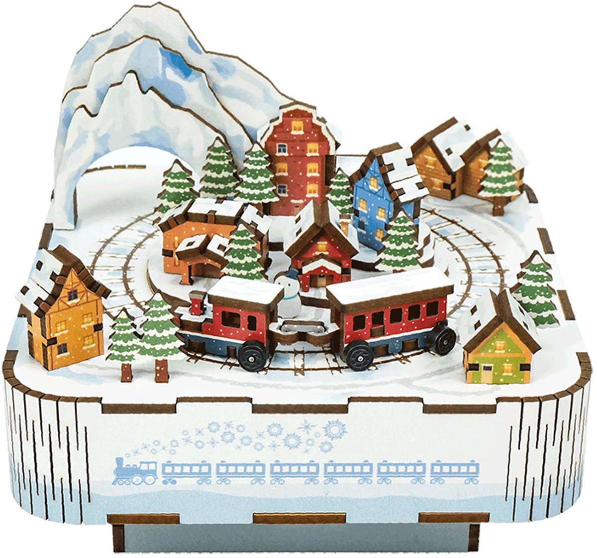 Tonecheer Snow Train Bouwpakket - Modelbouw - 14 x 14 x 12,2 cm - Houten 3D Puzzel - DIY Muziekdoos Pakket - Modelbouwpakketten - Knutselen voor Volwassenen
