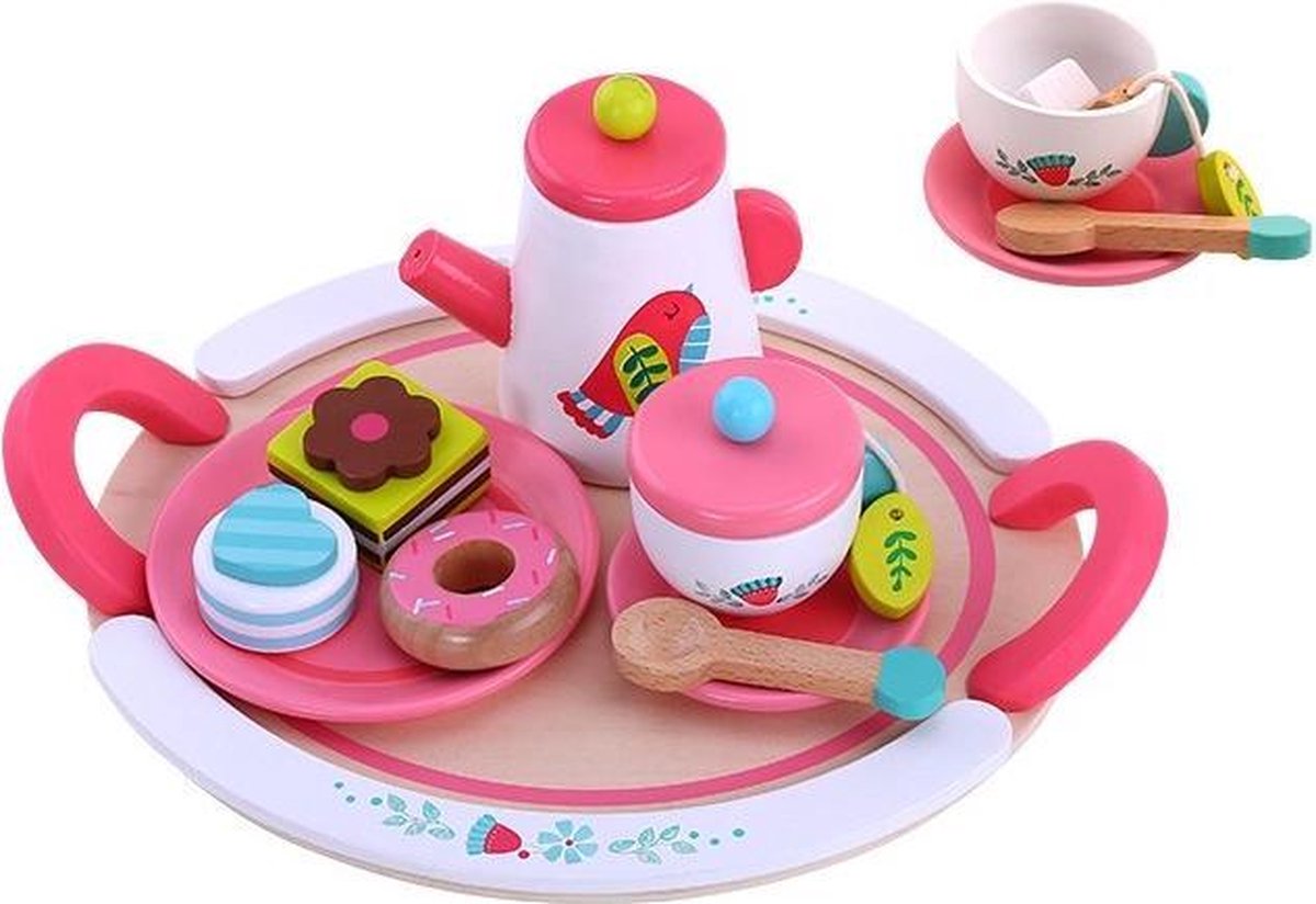   Theeservies Meisjes Hout Roze/wit 19-delig
