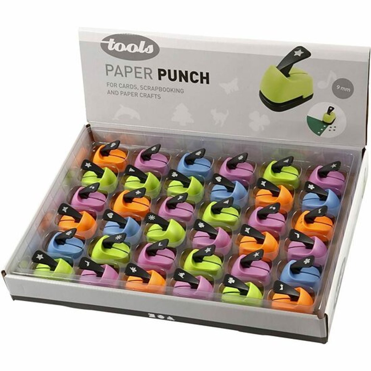 Ponsen - Hobbypons Set - DIY Ponsen Voor Papierdecoratie - Stansgereedschap Voor Creatieve Hobbys - Thema Ponsen Voor Knutselen - Kleine Ponsen Voor DIY - Variabele Papierponsen - 9 mm - 36 Stuks