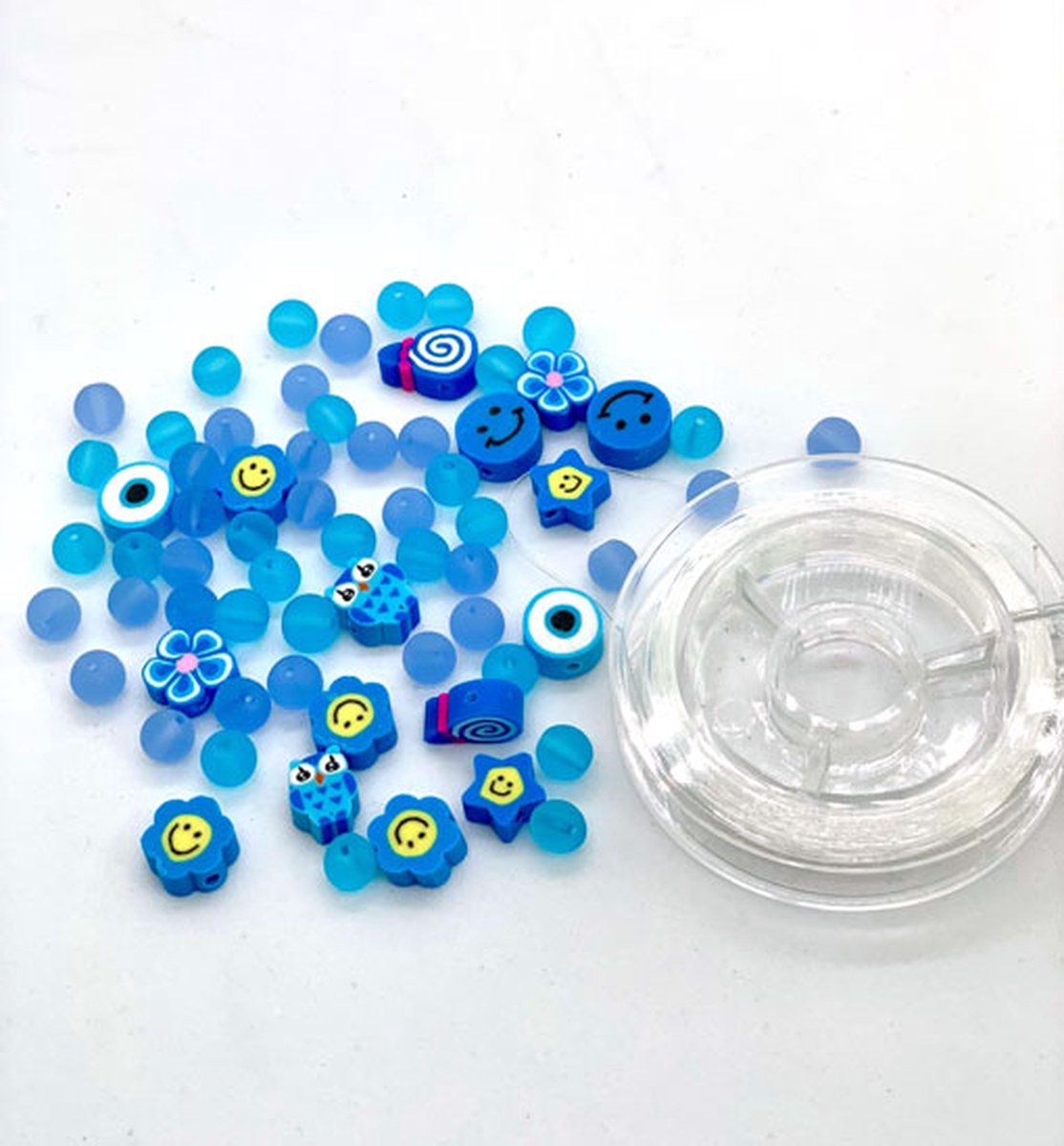 Katsuki Smileys & Beads, Blue, 64pcs & Elastic Thread 10M