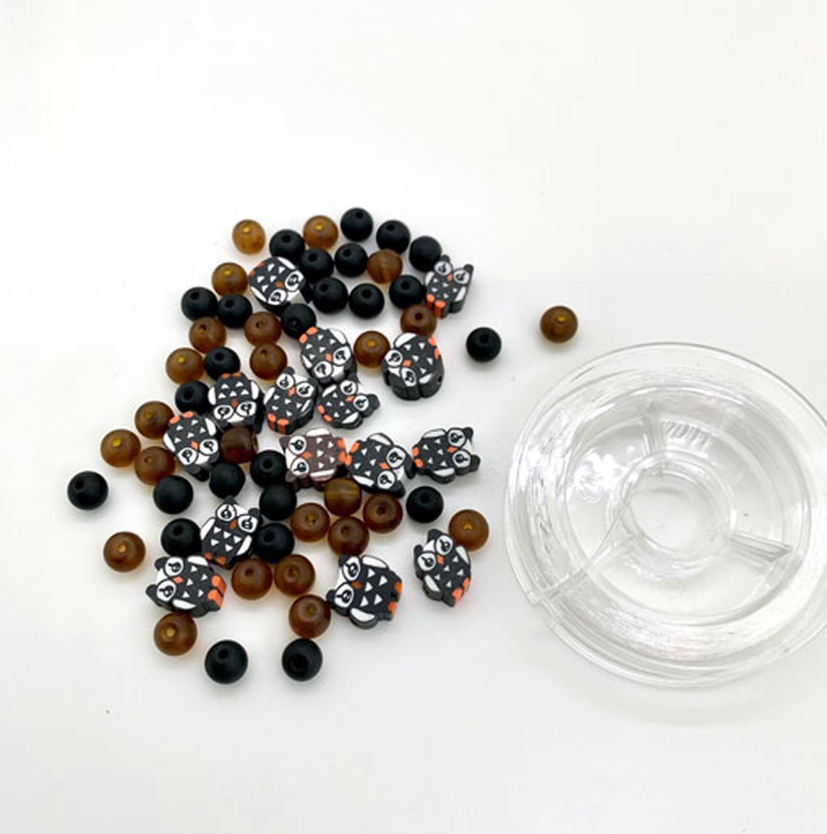 Katsuki Smileys & Beads, Brown, 64pcs & Elastic Thread 10M