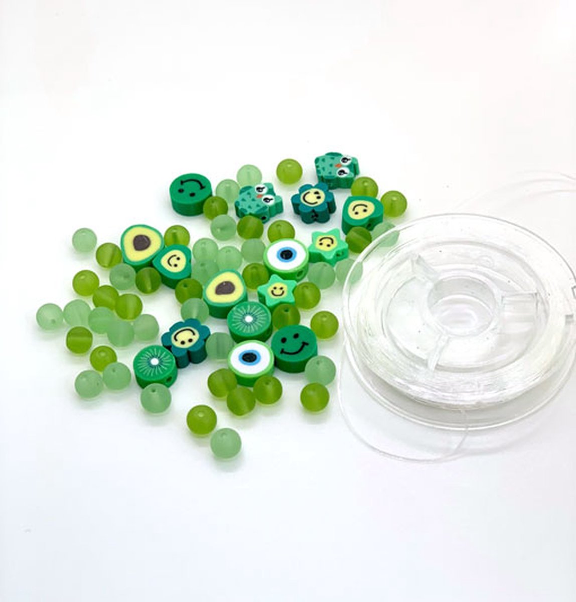 Katsuki Smileys & Beads, Green, 64pcs & Elastic Thread 10M