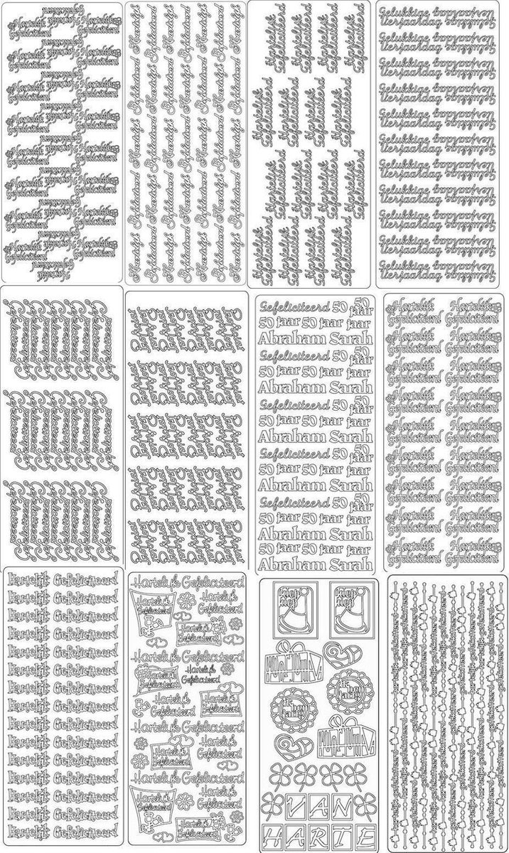 Peel-Off Stickervellen Set - 12 Stuks - Gefeliciteerd e.d. - Goudkleurig
