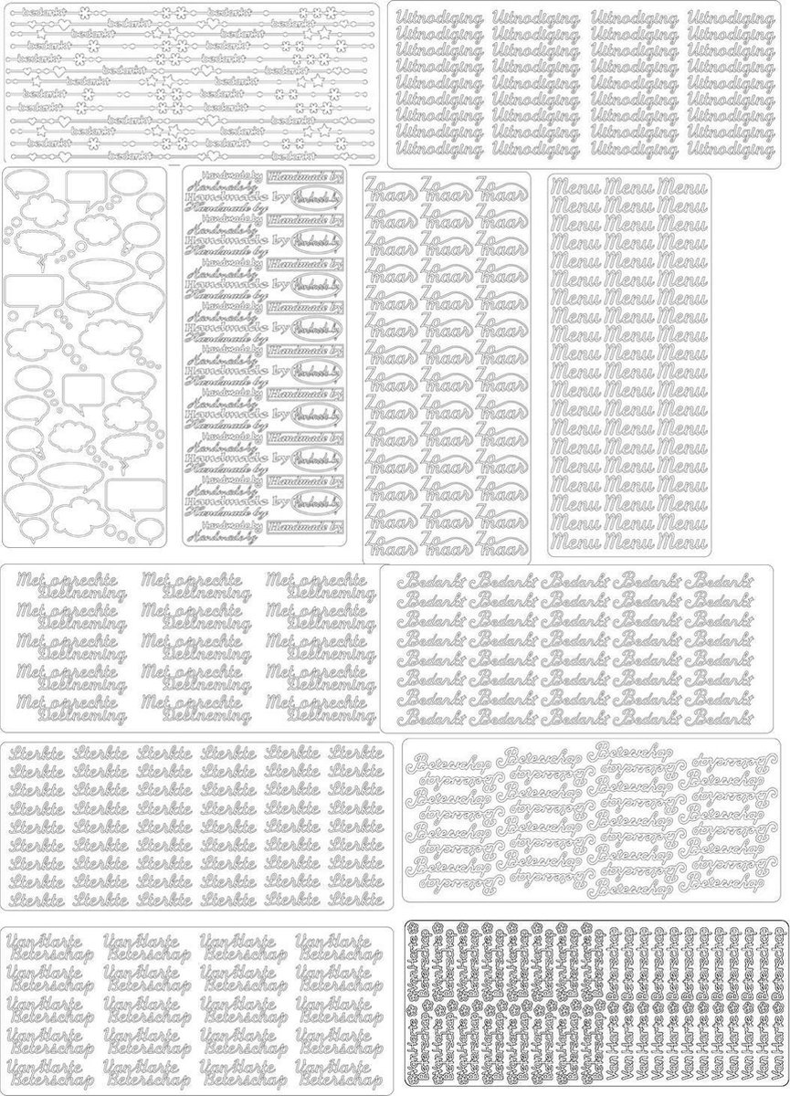 Peel-Off Stickervellen Set - 12 Stuks - Harte Beterschap, Bedankt, Enz. - Zilverkleurig