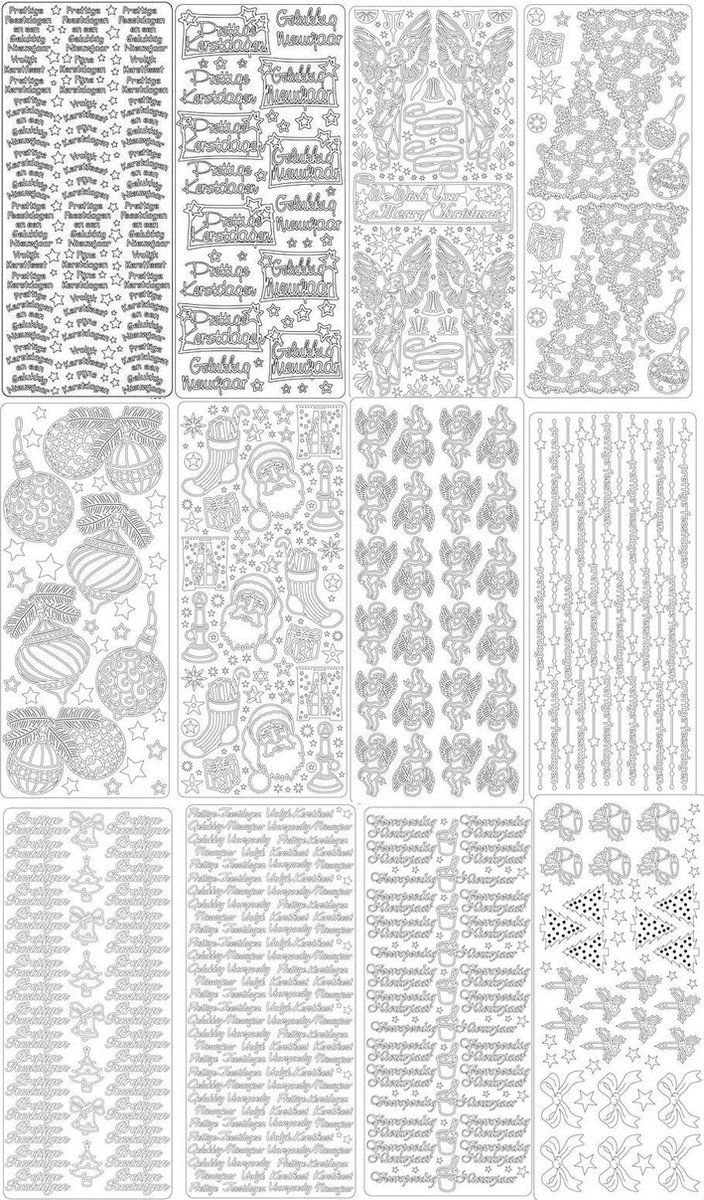 Peel-Off Stickervellen Set - 12 Stuks - Kerst en Nieuwjaars teksten en afbeeldingen - Goudkleurig