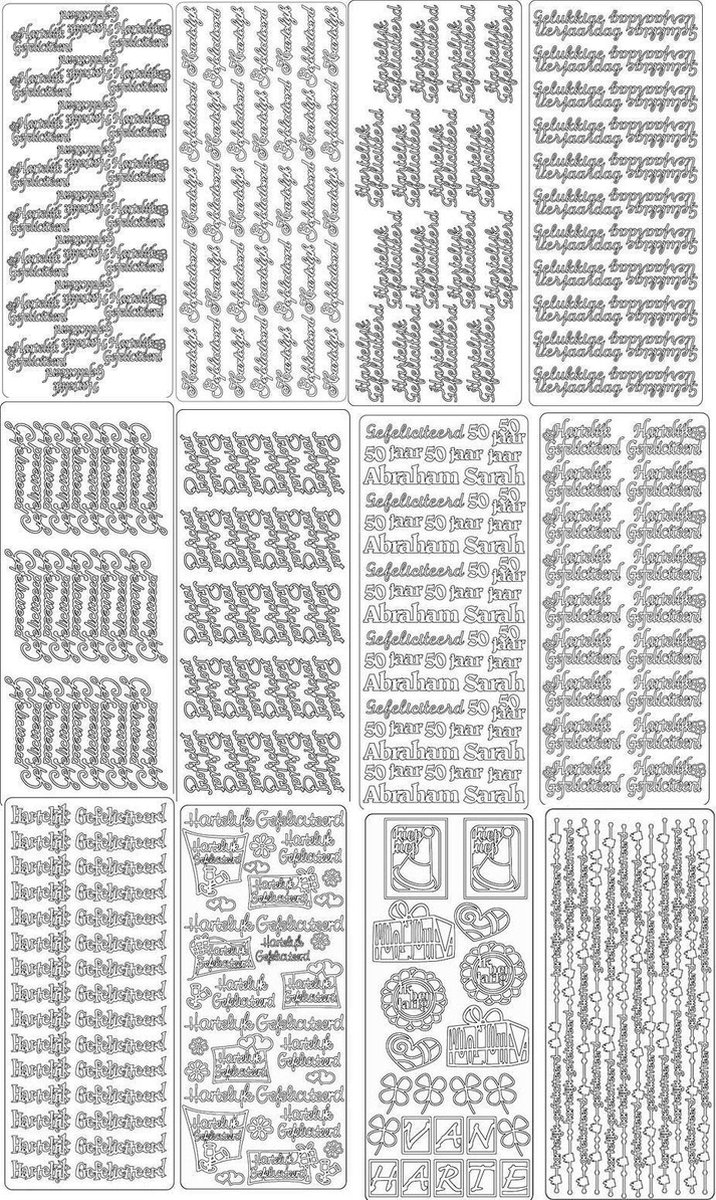 Peel-Off Stickervellen Set - Gefeliciteerd e.d. - 12 Stuks - Zilverkleurig