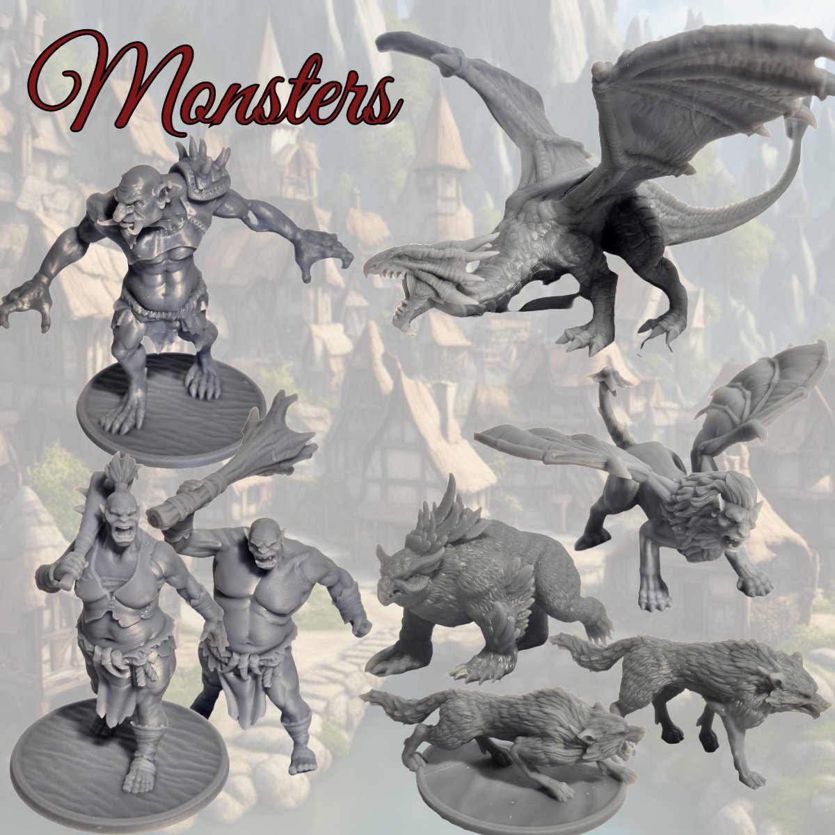 Monster bundel voortabletop gaming. Dragon, Ogres, Troll, Manticore, Owlbear, Wolves
