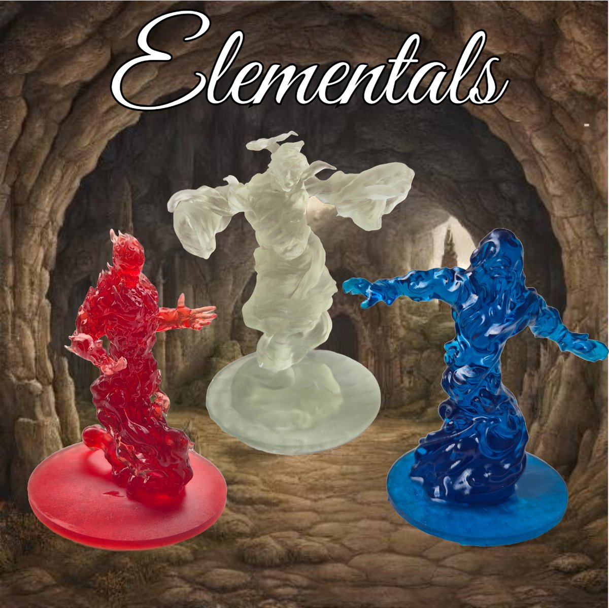 Set of 3 elemental miniatures (Vuur, lucht en water element monster) klant-en-klaar tabletop gaming