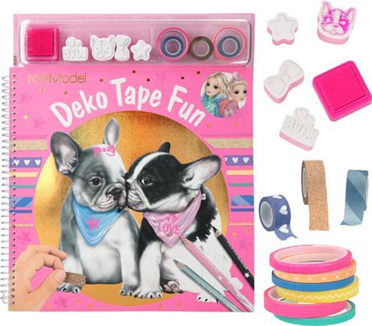 Top Model ontwerpboek  Jill & June Create Fashion mode ontwerpen kleurboek met stempels en 9 rolletjes washitape