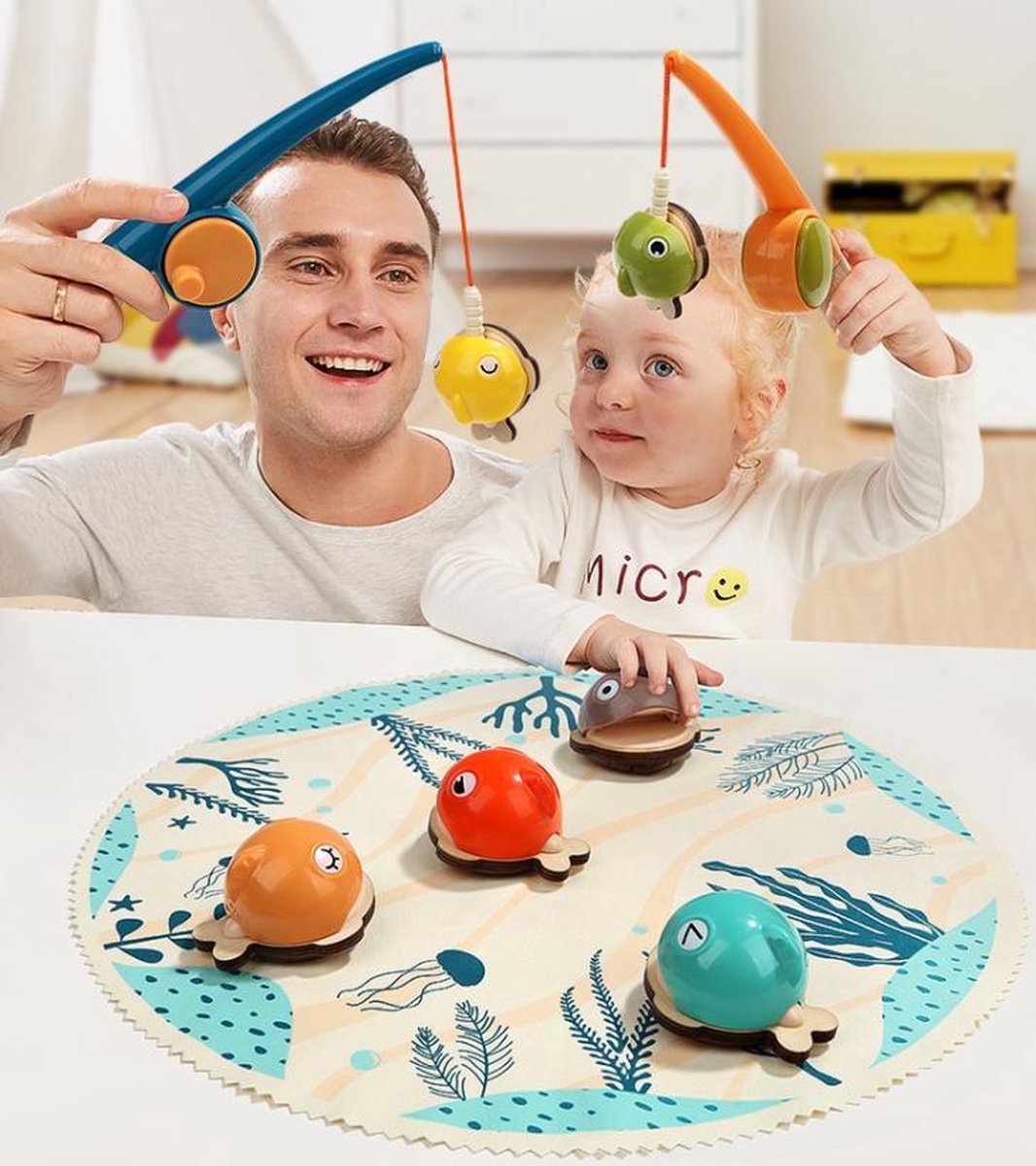 TopBright Bahamas Visspel Magnetisch met 2 hengels en 3D vissen met leuke emoji - Hengelspel - Fishing Game - Houten Magnetisch Visspel - Fijne motoriek speelgoed - Montessori educatief speelgoed