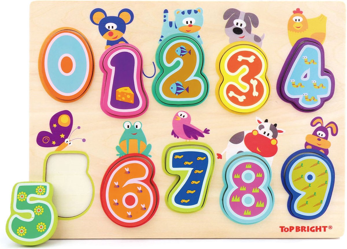 Topbright houten puzzel dieren en cijfers - educatief speelgoed 10 stuks.