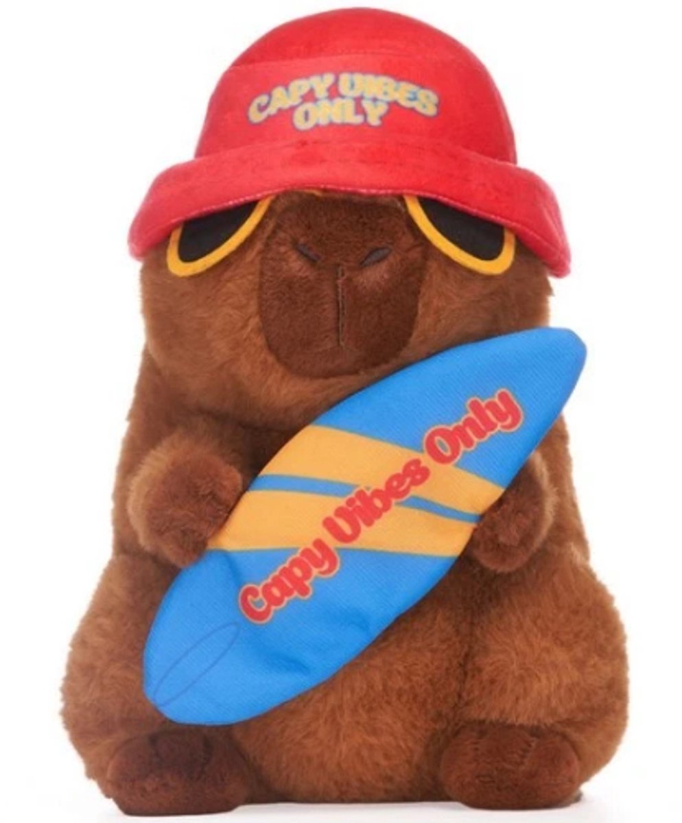 Capibara met Surfplank Pluche Knuffel 26 cm - Capybara Knuffels Knuffeldier - Groot Bruin Knuffels Dierenknuffel - Kapibara Kapybara - Speelgoed Kawaii Kussen - TikTok Plush Toy