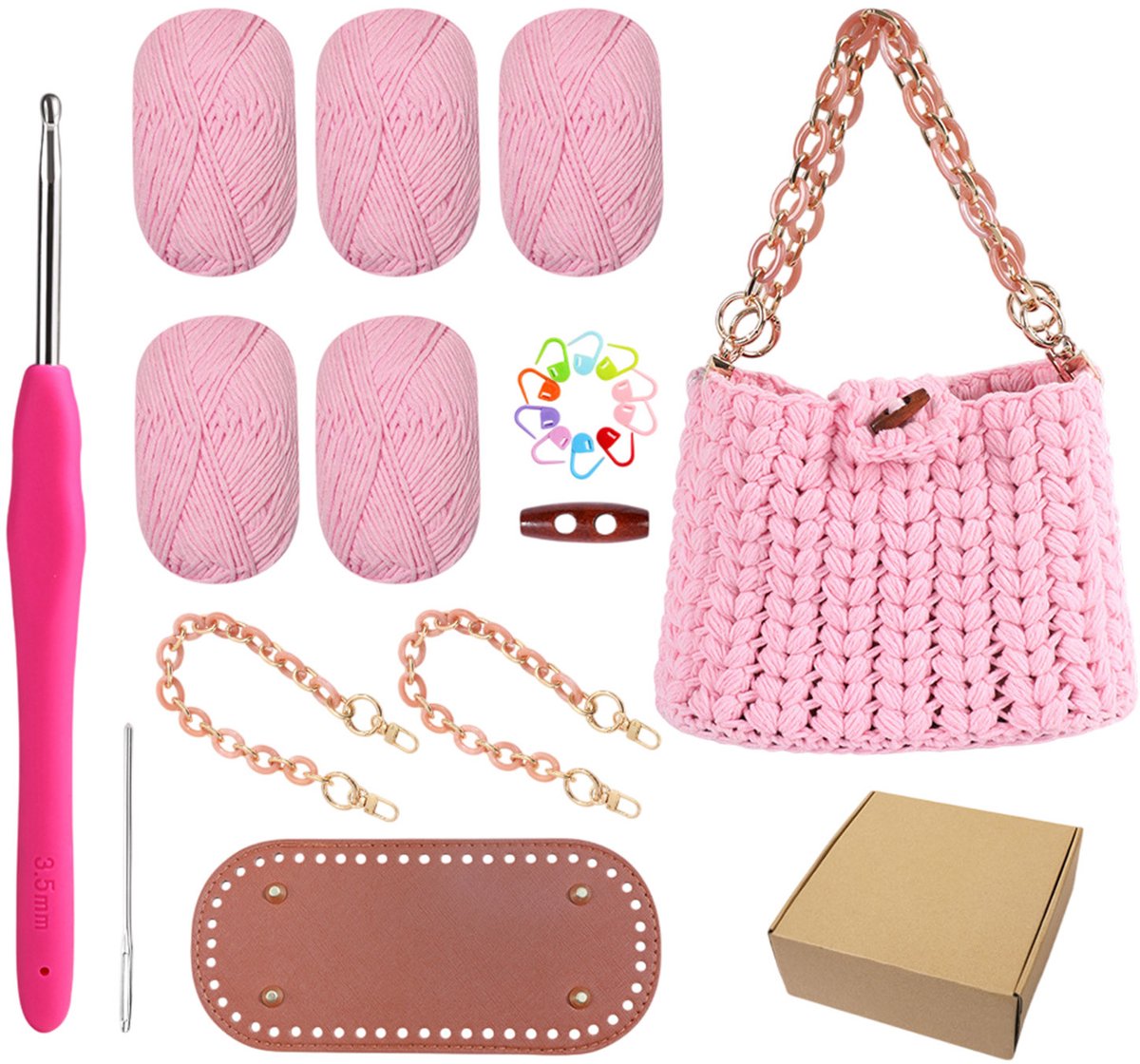 Topmelon Haakpakket tas - DIY Haakset voor Volwassenen - Handwerktas - Creative Cadeau voor vrouwen - Inclusief garen en Accessoires voor tas