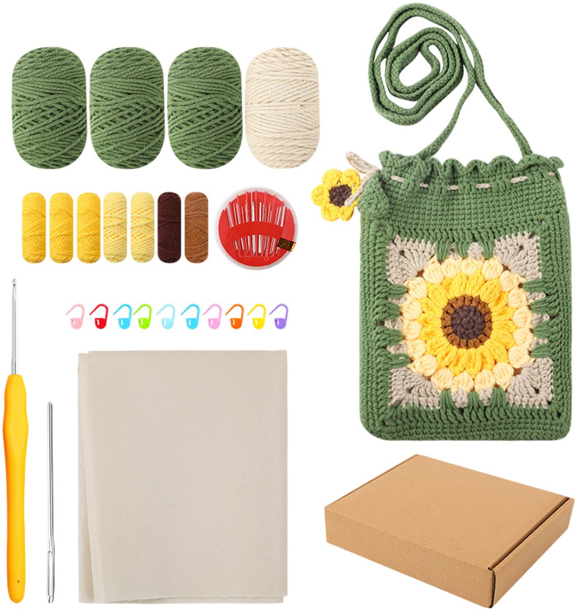 Topmelon Hobbyset Zonnebloem tas - Tas haken - Crossbodytassen - Haakpakketten voor Beginners en Volwassenen - Complete