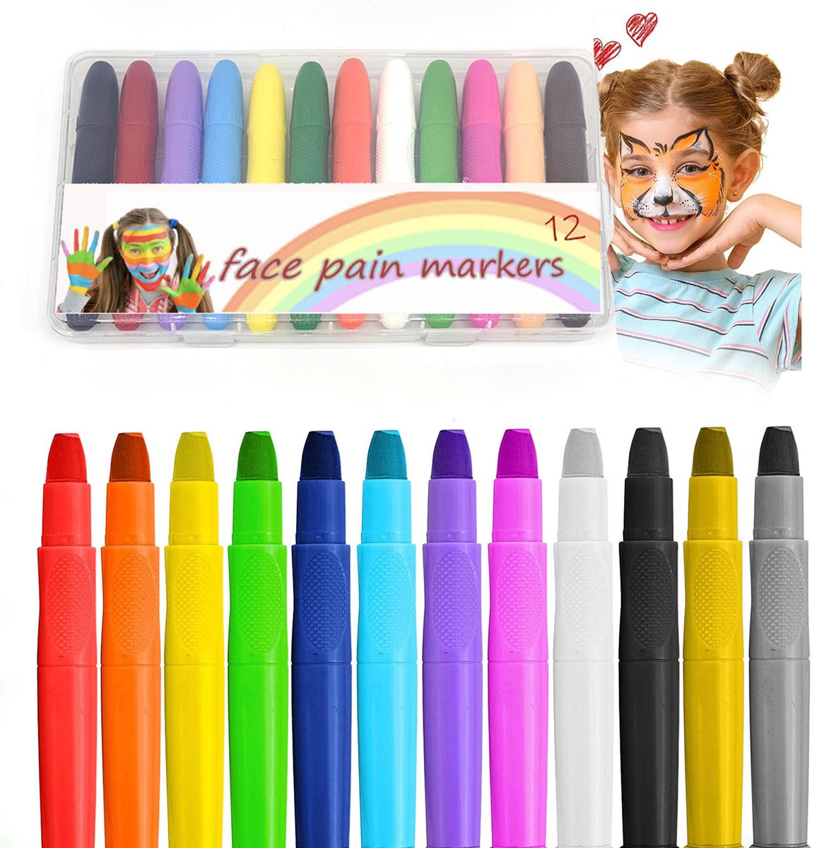 Topmelon Schmink stiften - Schminkset- kinder make up -Waterbasis Schmink - 12 Stuks Kleuren – Voor Halloween en Kinderfeestjes