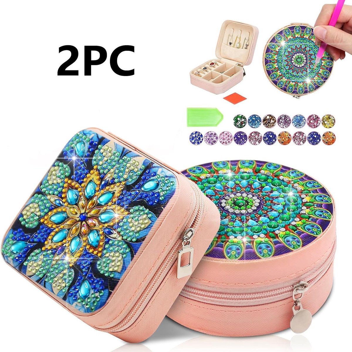 Topmelon Sieradendoosje versieren met Daiment painting - speelgoed meisjes knutselen cadeautip - 5 x 10 x 10 cm - 2 Stuks Juwelenkistje