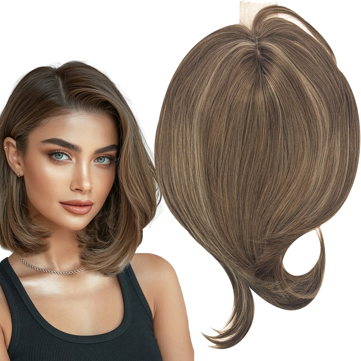 Topper Synthetisch Haar Clip-in Bruin Balayage 40cm - Volle Haardichtheid