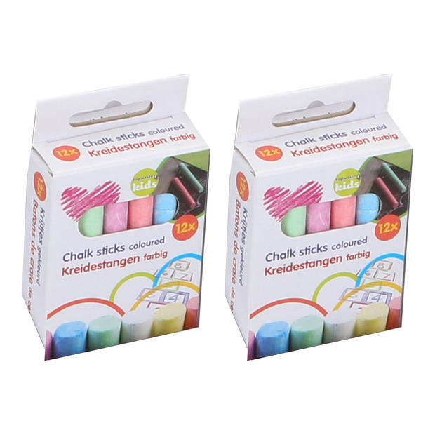 Topwrite Schoolbord krijtjes - 2x - pakje van 12x stuks - multi kleuren - speelgoed - Schoolbordkrijtjes
