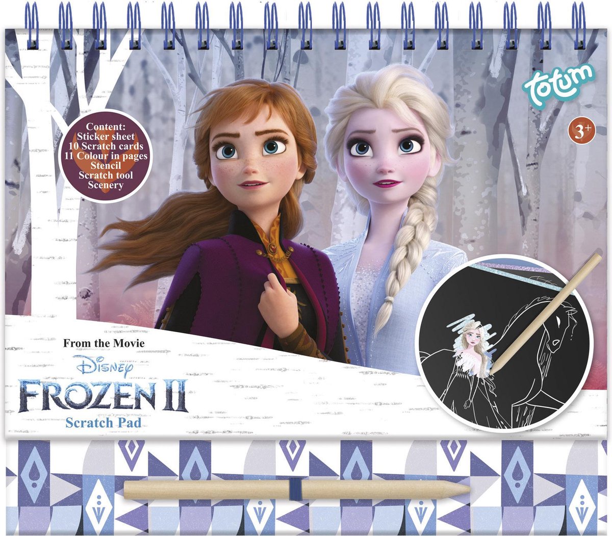 Disney Frozen 2 - Totum kras- en kleurboek - 10 paginas, sjabloon, stickers - harde kaft, ringband, luxe glitterkaarten - 21 x 23,5 cm