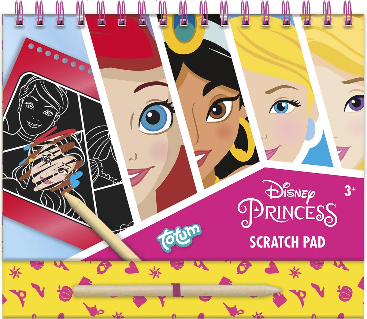 Disney Princess kraskaarten en  kleurboek - 10 paginas, sjabloon, stickers, kraspen, harde kaft met ringband - 21 x 23,5 cm