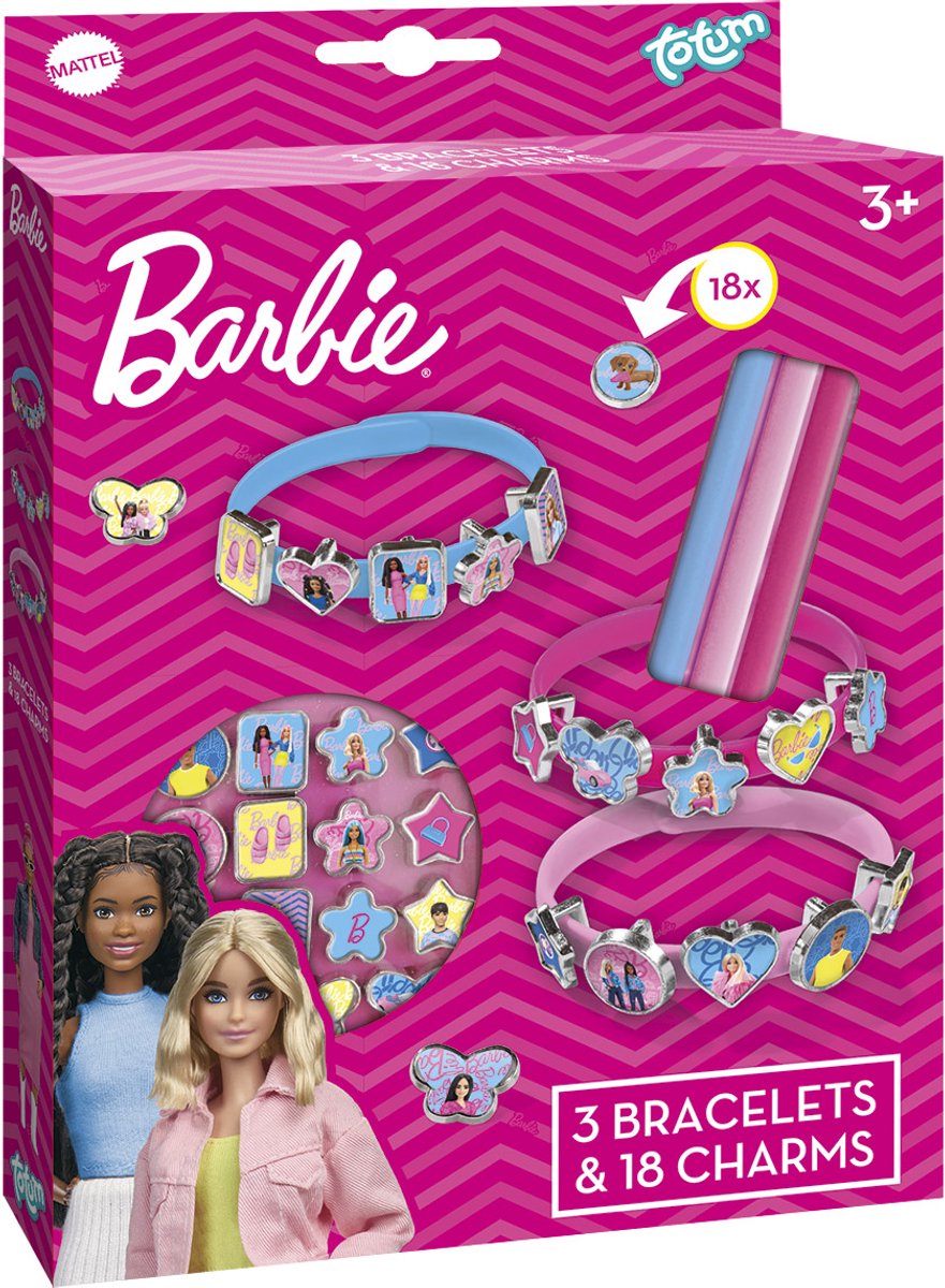 Barbie Totum 3 schuif armbandjes maken met 18 bedels - speelgoed meisjes vanaf 3 jaar - sieraden knutselset schoencadeau Sint