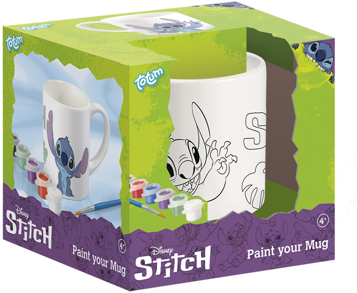 Disney Stitch inkleurbeker - Totum knutselset keramieken mok incl. verf en penseeltje - cadeau tip speelgoed meisjes en jongens knutselen Lilo & Stitch