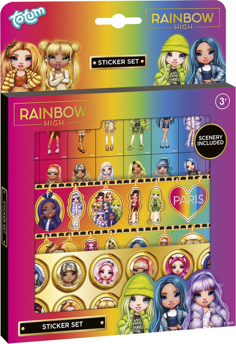 Totum - Rainbow High stickerset - 3 stickervellen en speelachtergrond