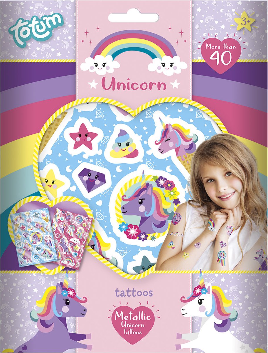   Unicorn - 2 vellen - 40 metallic tattoos