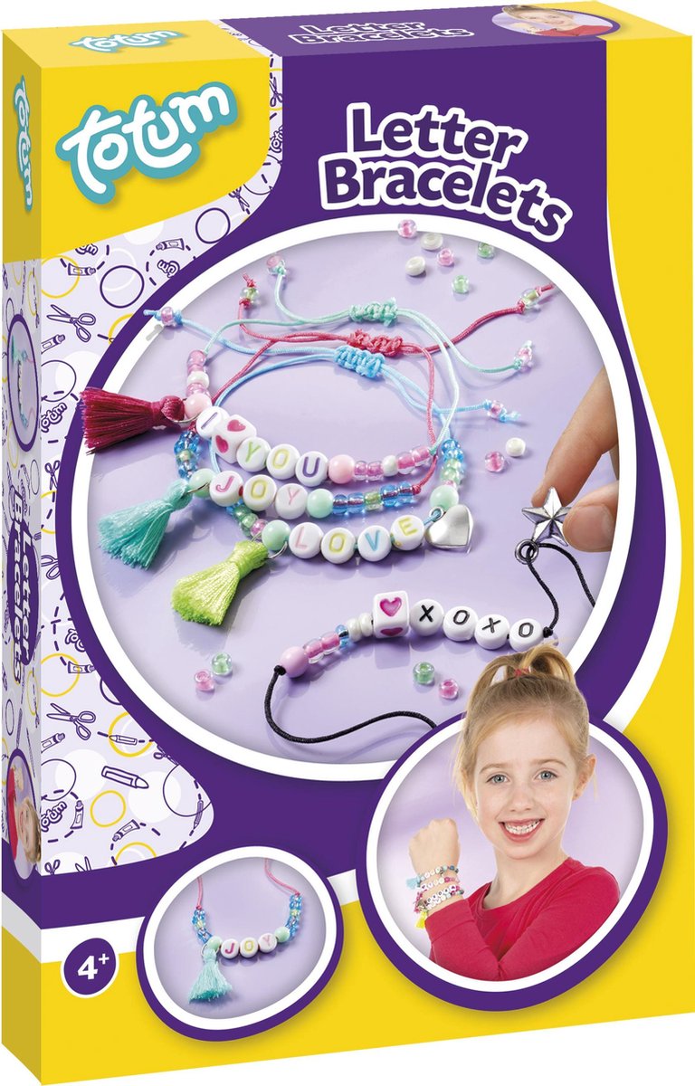 Totum trendy letterarmbandjes maken - 5 stuks taalneutraal - love you - sieradenset met kleine kraaltjes