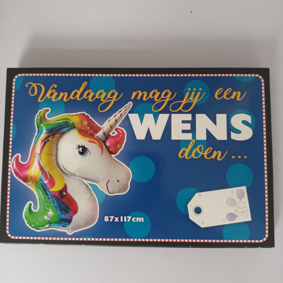 Folie Ballon Eenhoorn Wens - Folie Ballon - Vandaag Mag Jij Een Wens Doen - 87X117cm - Met Kadolabel