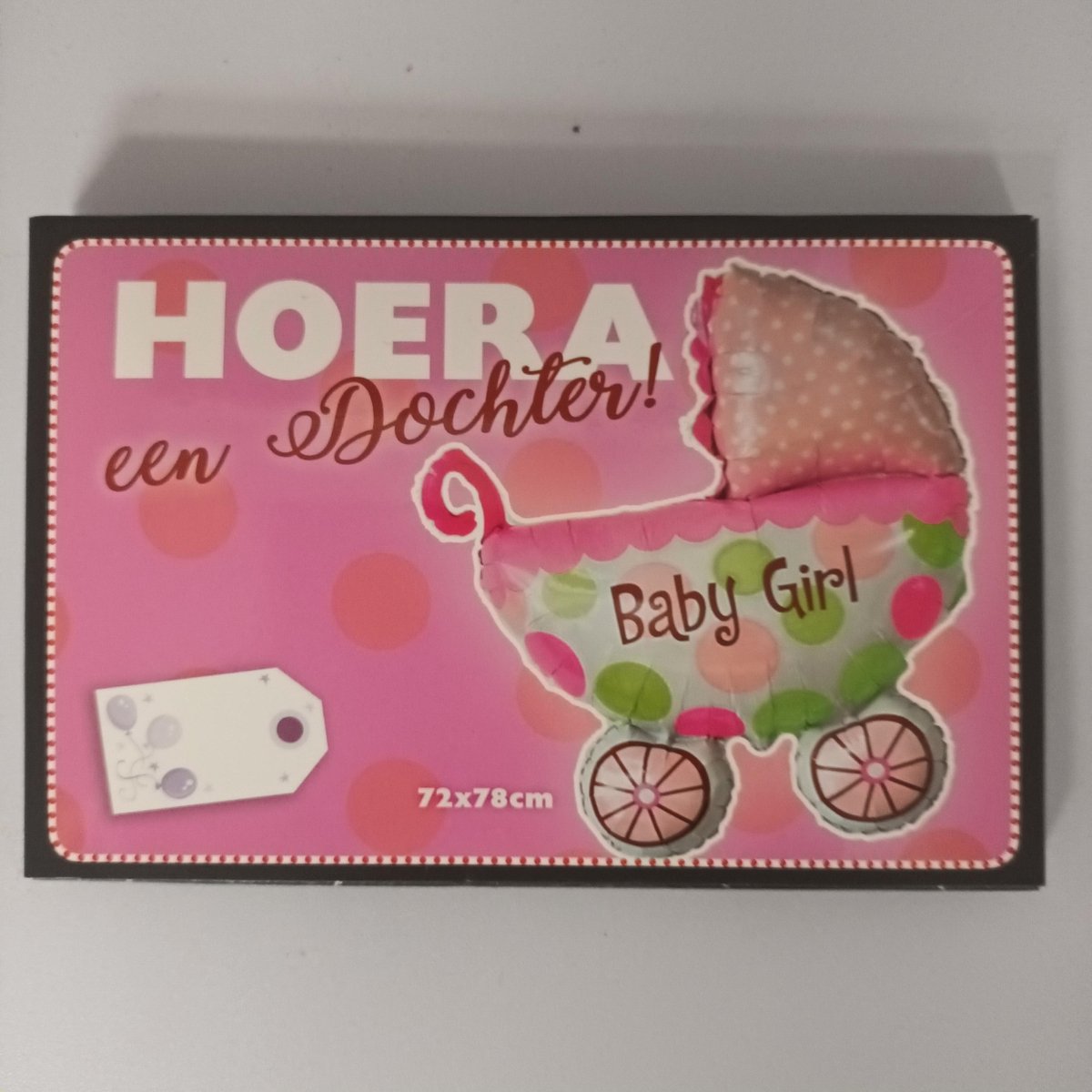 Folieballon Geboorte Dochter Meisje - Folie Ballon - Hoera Een Dochter - Baby Girl - Kinderwagen - 72X78cm - Met Kadolabel