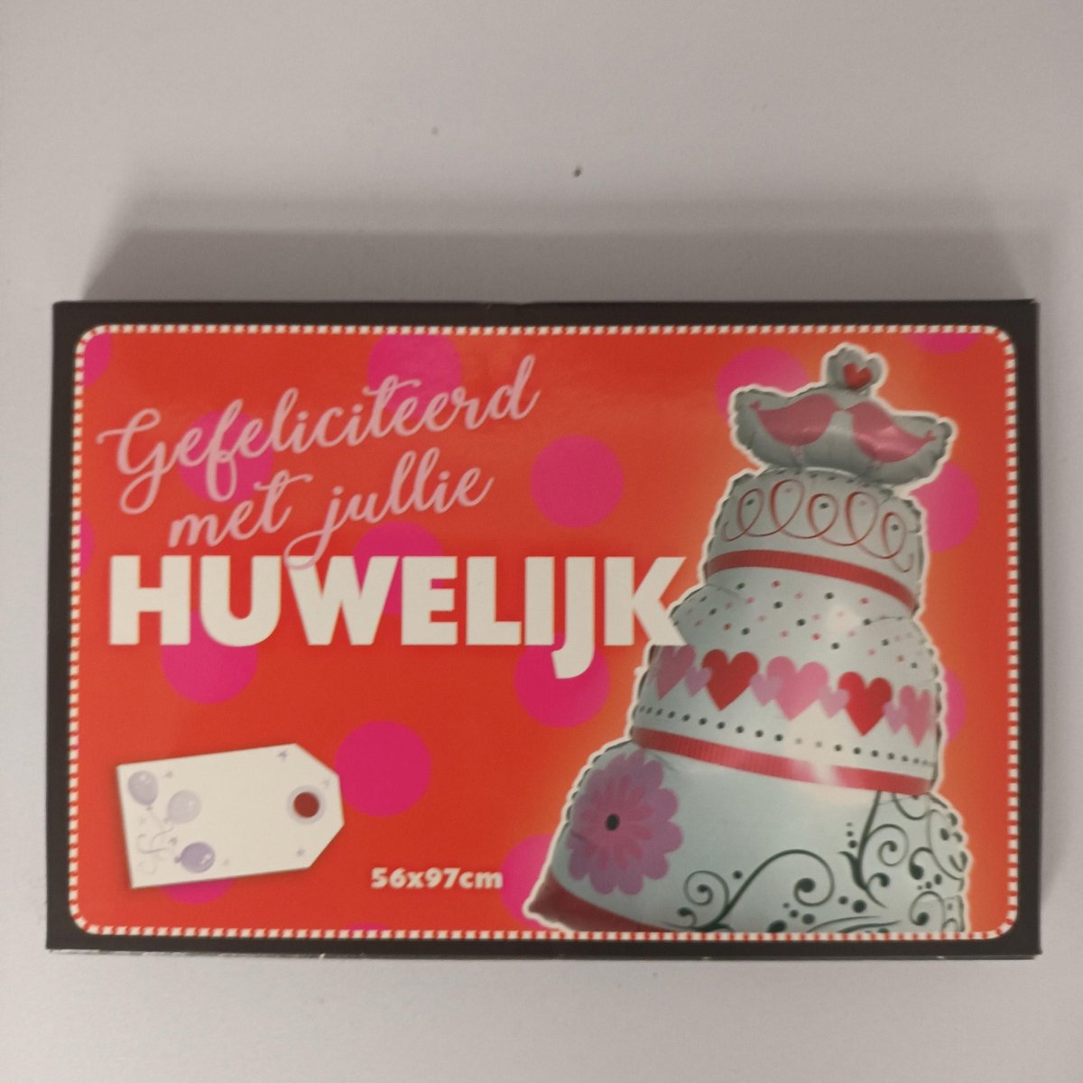 Folieballon Huwelijk Getrouwd - Folie Ballon - Gefeliciteerd Met Jullie Huwelijk - Taart Bruidstaart - 56X97cm - Met Kadolabel