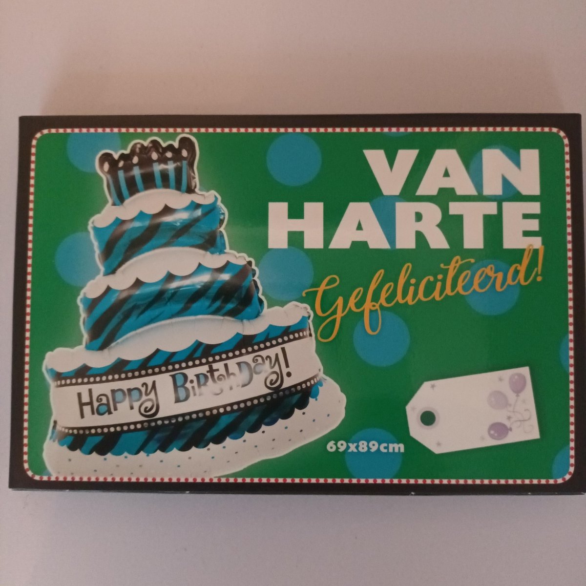 Folieballon Verjaardag - Folie Ballon - Taart Van Harte Gefeliciteerd - Happy Birthday - 69X89cm - Met Kadolabel