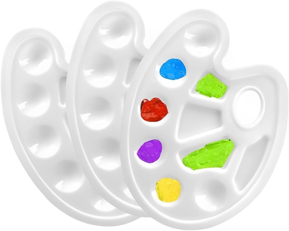 TOVBMUP Mengpalet - 3-delig - met grijpgaten en 10 mengvlakken - Geschikt voor doe-het-zelf kunstschilderen - kunststof paletten geschikt voor aquarel, olieverf, acrylverf - wit