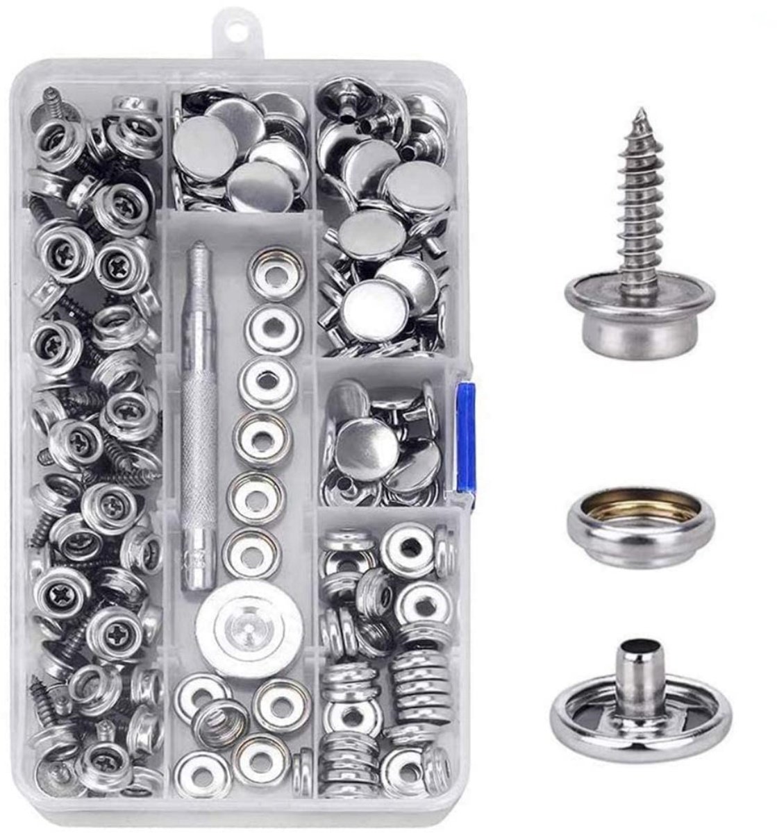   150 stuks RVS Canvas Drukknopen Sluitingen - met 2-delige tool voor het monteren van boothoezen en meubels - Set voor marine canvas boot hoezen