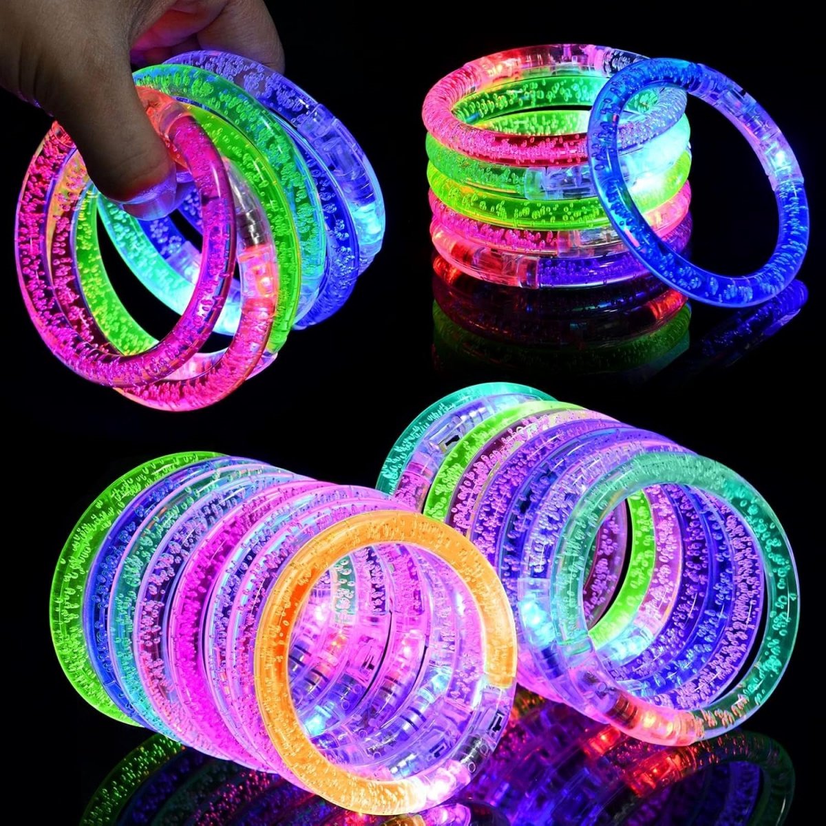 Tovbmup LED-lichtarmbanden - 16 stuks - Glitter in het donker feestaccessoires - Glowstick-armbanden - Glow-speelgoed als verjaardagscadeau - Armbanden voor kinderen en volwassenen